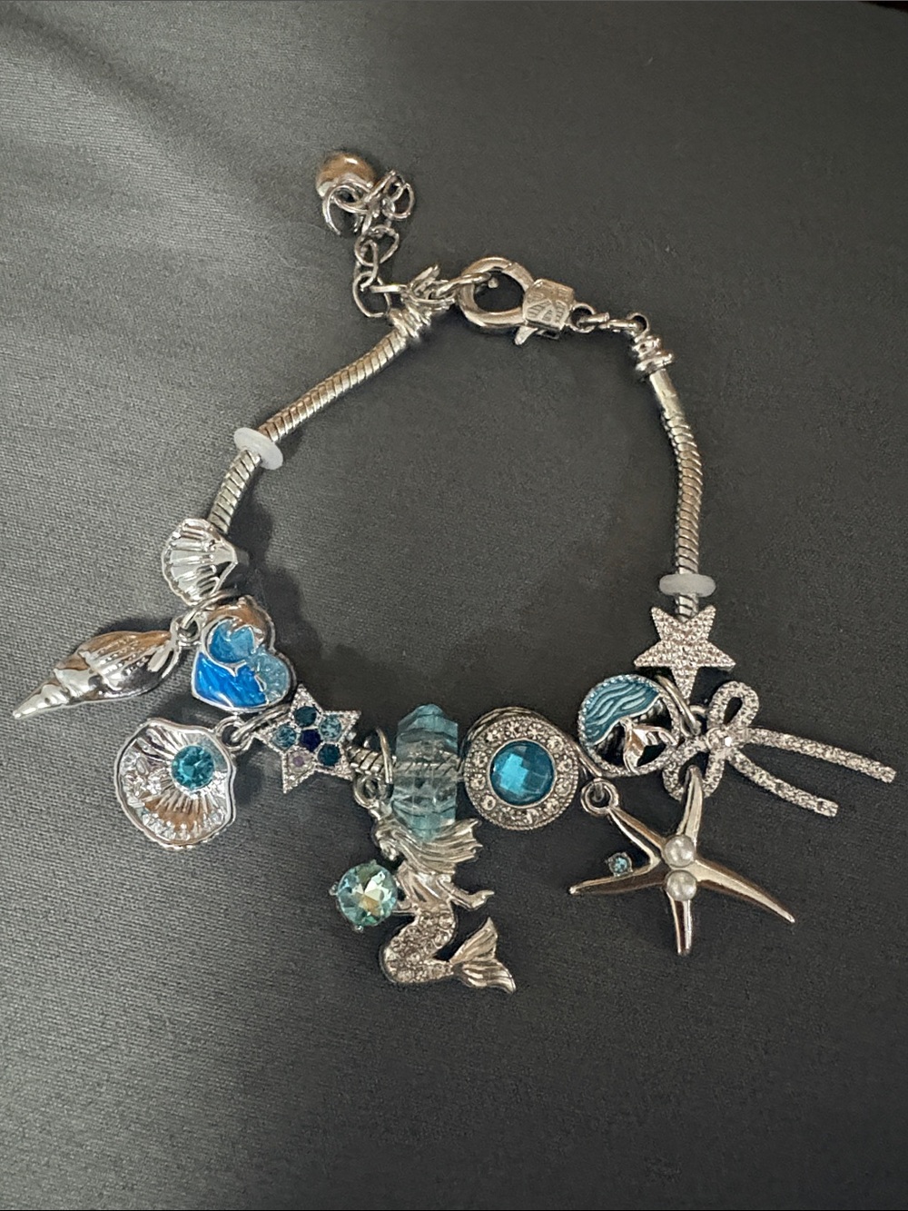 Silver Sea Charm Bracelet with Blue Accents